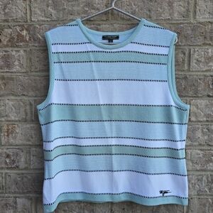 St John Sport by Marie Gray Sleeveless Top Knit Wool Blend Blue White Striped L